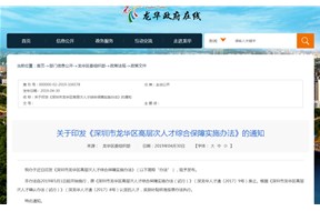 深圳市龍華新區(qū)高層次人才綜合保障實施辦法
